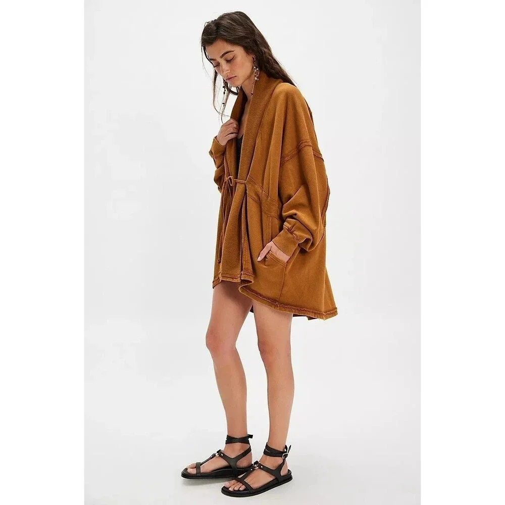 Free People Boothbay Sweatshirt Jacket Cardi Top Ventilated Oversized XS 283804